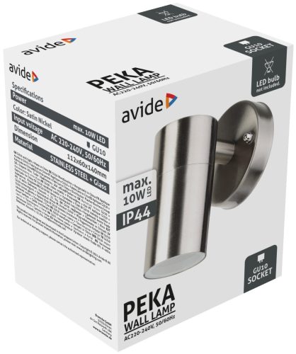 Avide outdoor wall lamp Peka 1xGU10 IP44 Satin Nickel