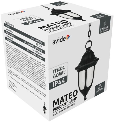 Avide Vanjska viseća svjetiljka Mateo 1xE27 crna IP44
