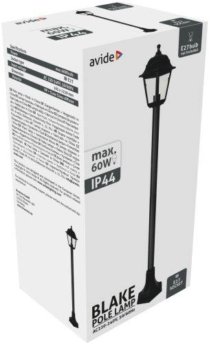 Avide Kültéri Álló Lámpa Blake 1xE27 1200mm Fekete IP44