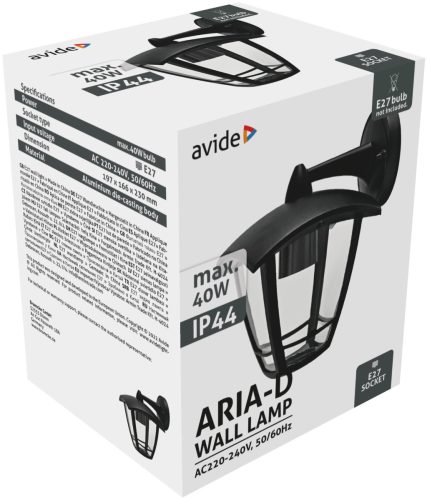 Avide Outdoor Wall Lamp Aria-D 1xE27 Black IP44