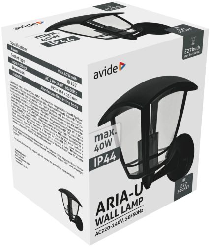 Avide Outdoor Wall Lamp Aria-U 1xE27 Black IP44