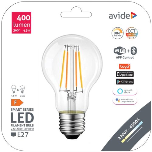 Avide Smart Filament LED Globe A60 4.5W CCT WIFI BLE APP Control