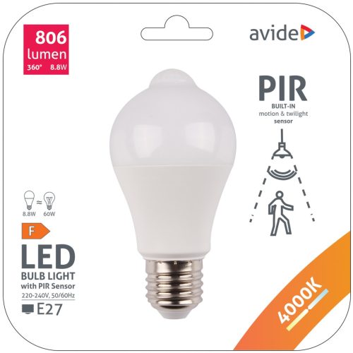 Avide Smart LED Globe A60 8,8W NW 4000K s pohybovým senzorom PIR