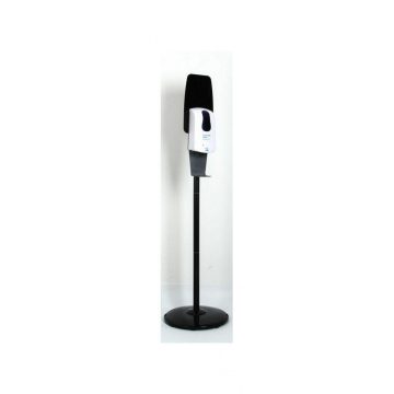 Stand on aluminum floor with black advertising surface