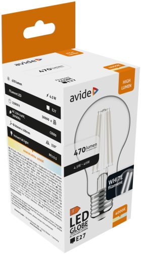 Avide LED glóbus s bielym vláknom 4,5W E27 NW 4000K