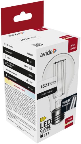 Avide LED glóbus s bielym vláknom 10,5W E27 WW 2700K
