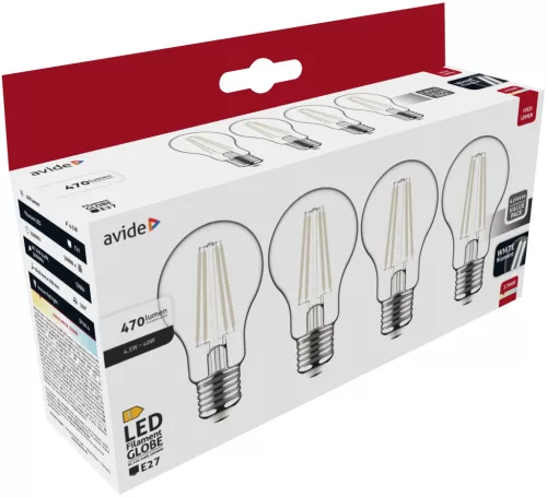 Avide LED glóbus s bielym vláknom 4,5W E27 WW 2700K-4er