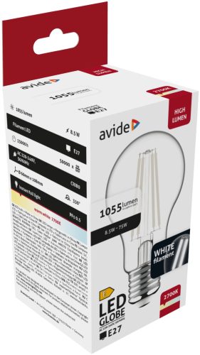 Avide LED glóbus s bielym vláknom 8,5W E27 WW 2700K