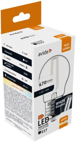 Avide LED White Filament Mini Globe 4,5W E27 NW 4000K