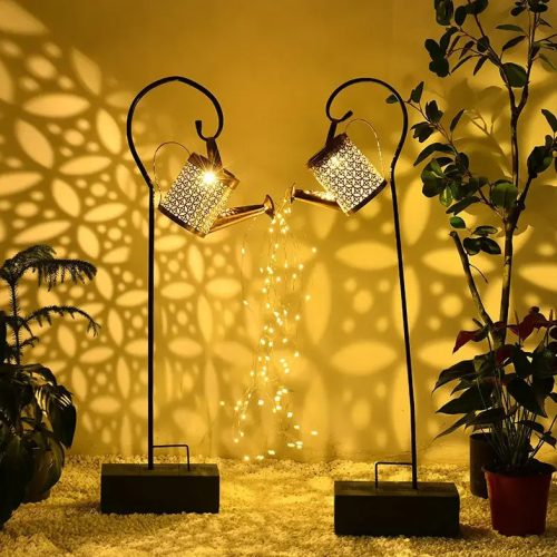 Outdoor solar watering can lighting warm white