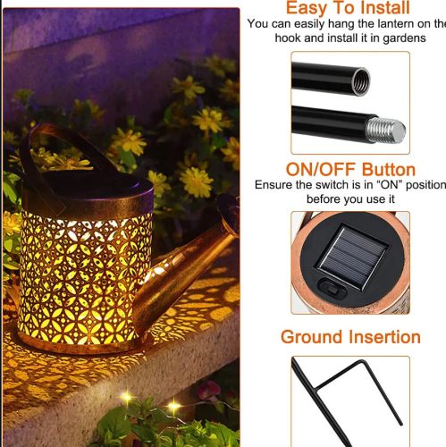 Outdoor solar watering can lighting warm white