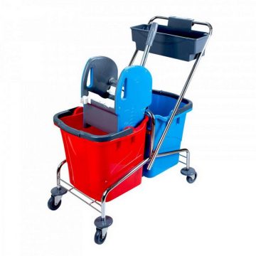 Cleaning cart, chrome frame, 2x25 liters with bucket