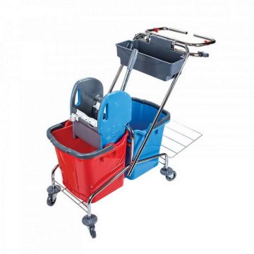 Cleaning cart, chrome frame, bag holder, 2x18 liter bucket