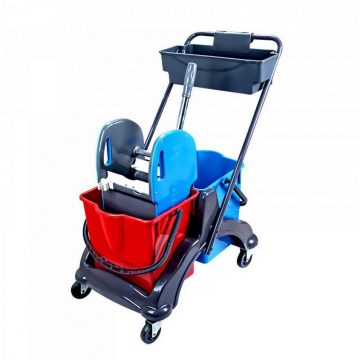 Cleaning cart, plastic frame, with 2x18 liter buckets