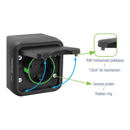 Commel external wall 2P F plug anthracite socket IP55