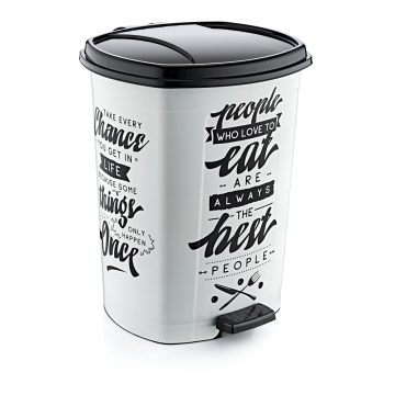 Plastic pedal bin, white/black pattern, GOGO 50L