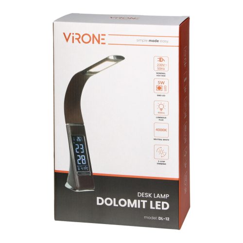 LED cu efect piele Virone 5W, lampă de masă cu ceas, 400lm, 4000K, negru