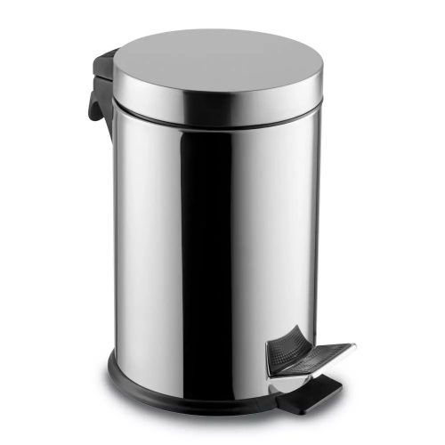 Stainless steel pedal bin, with removable plastic bucket, 30L, shiny