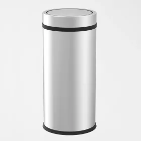   Stainless Steel Cylinder Trash Can with Hinged Lid 7L, Glossy