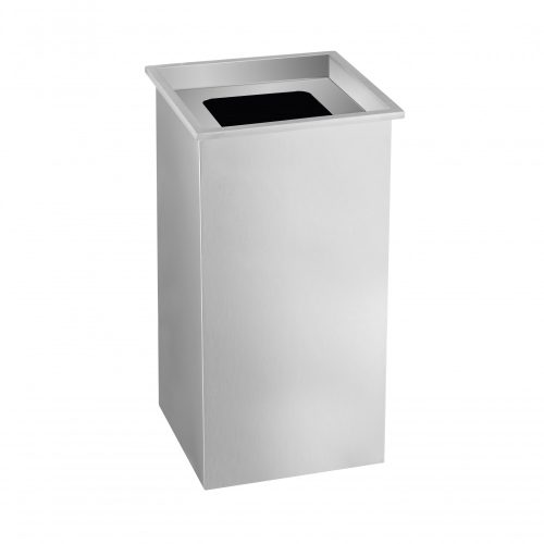 Stainless steel trash can with square drop-off lid, 54 liters