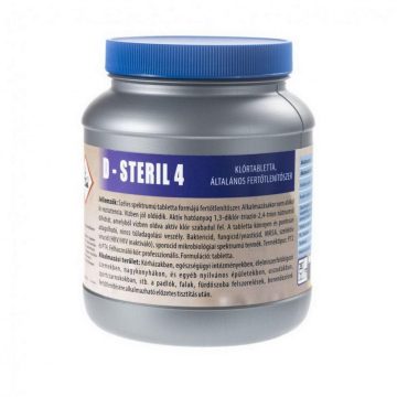   D-Steril 4 klórtabletta, ált. fertőtlenítőszer - Baktericid,fungicid,virucid(HBV/HIV) MRSA