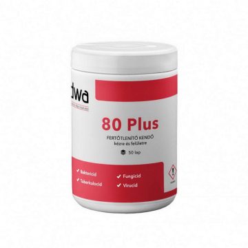   DWA 80 Plus wet hand and surface disinfectant wipes in a box of 50 sheets