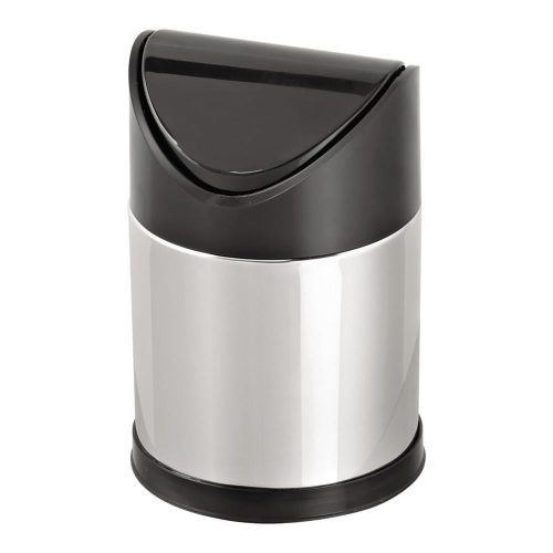 Stainless steel table dustbin 1.5l with flip lid, black lid