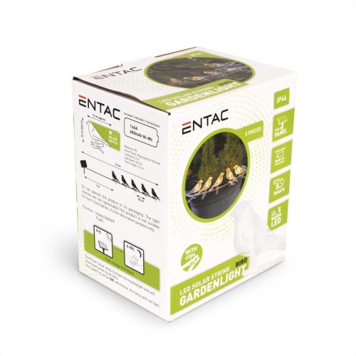 Entac Kerti Szolár Lámpa, Madár alakú, 1.5m LED zsinór, 5db WW LED
