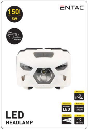 Entac Czołówka 5W Czujnik XPE Czerwone światło, Białe