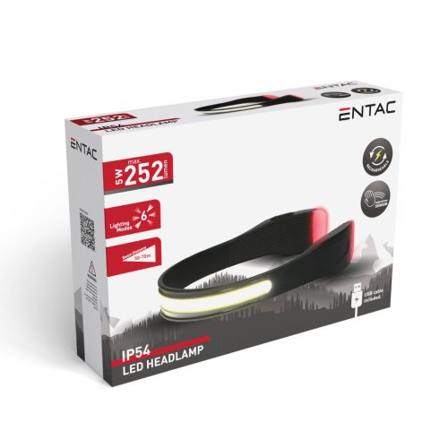 Entac Headlamp (headband lamp) Rechargeable Sensor C-LED Red light, black