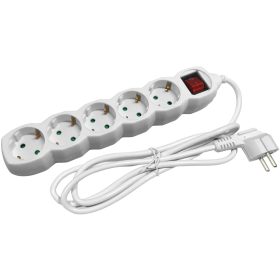   Placă de distribuție Commel, prelungitor 6 căi, cu întrerupător, protecție la atingere, alb, 5m, 16A, 3500W