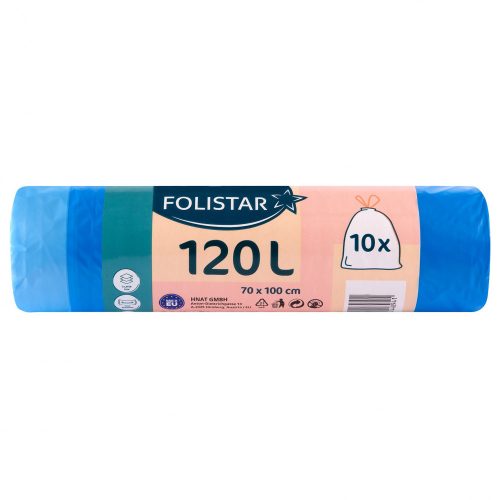 Folistar trash bag 70x100cm, 120 liter HDPE 21 micron blue, with ribbon, 10 pieces/roll