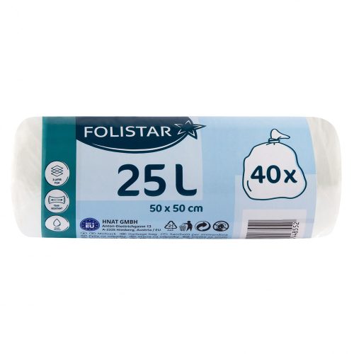 Folistar trash bag white 50x50 10 micron 25L HDPE 40 pcs/roll