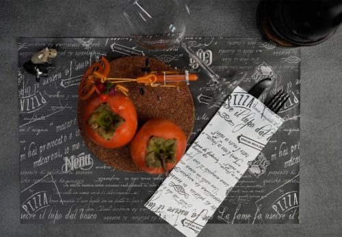 Suport tacamuri Infibra Vintage argintiu/negru 2 straturi 38x38 cu servetele albe 125 bucati/pachet