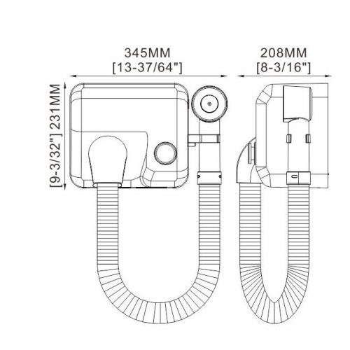 Sušilo za kosu, cijev za grlo, tipkalo, otporno na vandalizam, nehrđajući čelik, bijelo, 1300W