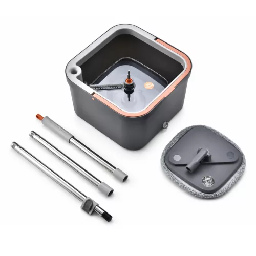 Spin Mop rotating head mop set with flat mop (bucket handle wringer 2 mops)