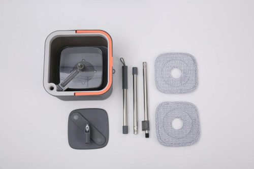 Спин Моп сет брисача са ротирајућом главом са равним крпом (ожетач са ручком за канту, 2 крпе)