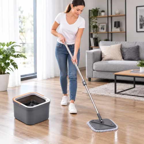 Spin Mop rotating head mop set with flat mop (bucket handle wringer 2 mops)