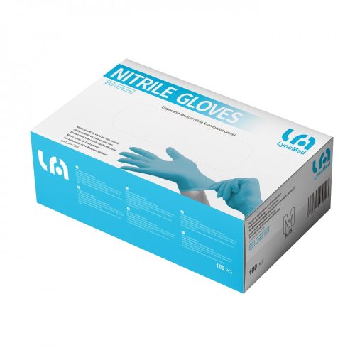 Lyncmed Nitril vizsgáló kesztyű, púdermentes, kék "L" 100 db/doboz