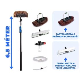   Teleszkópos napelem tisztító kefe – alumínium nyéllel, vízcsatlakozással, vegyszer adagolóval + üveg lehúzóval 6,5 m