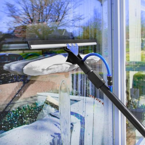 Teleszkópos napelem tisztító kefe – alumínium nyéllel, vízcsatlakozással, vegyszer adagolóval + üveg lehúzóval 6,5 m
