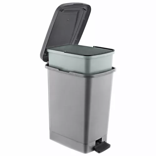 Coș de gunoi din plastic cu pedală, argintiu/gri 15L