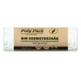   Kukoricakeményítő alapú (EN13432) PLA zsák 600x750x0,025mm, 60L, 10 darab/tekercs