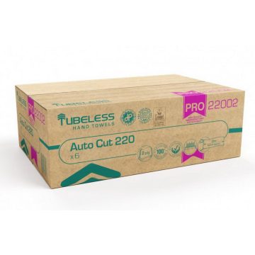   Tubeless AUTOCUT PRO 220 roll hand towel 2 layers, white, 100% cellulose, 221.5m, 6pcs/carton
