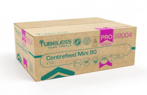 Tubeless PRO 90 Mini roll hand towel 2 layers, white, 100% cellulose, 92m, 12 rolls/shrink