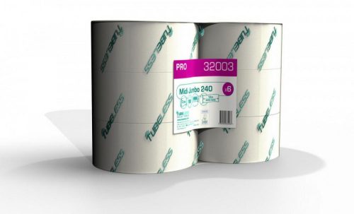 Tubeless MIDI toilet paper 2 layers, white, 100% cellulose, 242m, 12 rolls/shrink