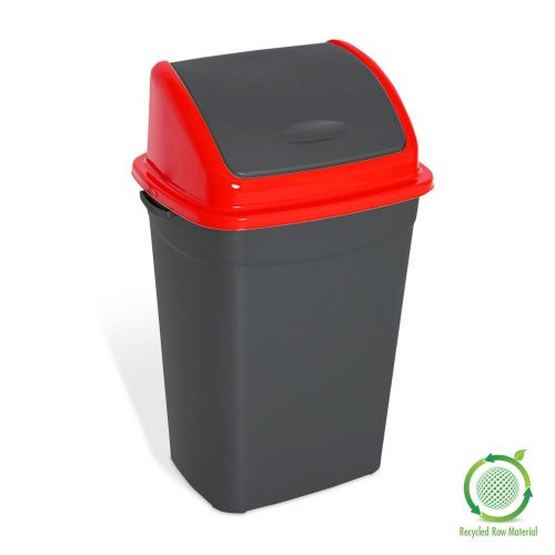 Dustbin with flip lid, plastic, black, 50 liters