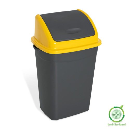 Dustbin with flip lid, plastic, black, 50 liters