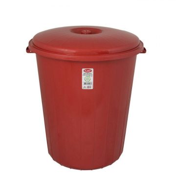 Round trash can, with lid, plastic, eco red, 50 liters