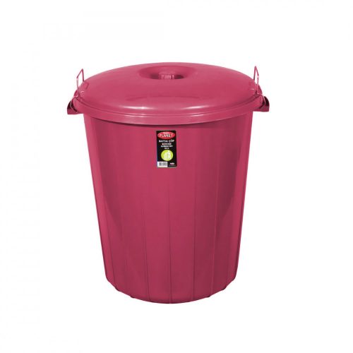 Round trash can, with lid, lockable, plastic, eco red, 35 liters